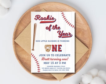 Rookie of the Year First Birthday Invitation, Baseball 1st Birthday Invitation Template, Rookie Year Invite, Boy Sports 1st Birthday Invite