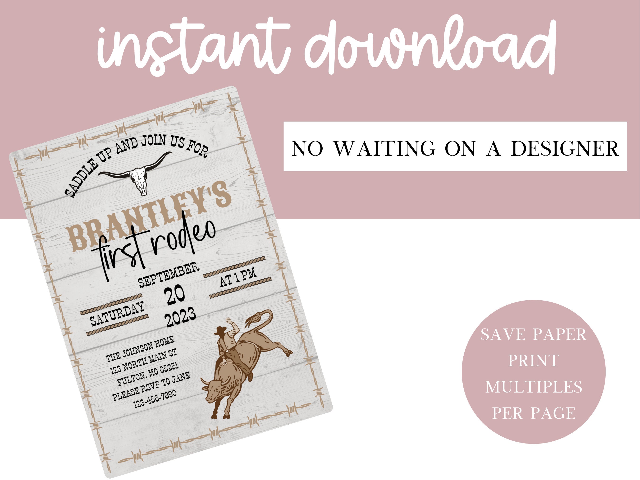 First Rodeo Birthday Invitation Template, Country Western Boy 1st ...