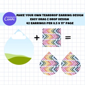 Design your own TEARDROP EARRINGS on CANVA with Commercial Use Allowed. Drag and Drop Sublimation Template - Editable Canva Frame Designs