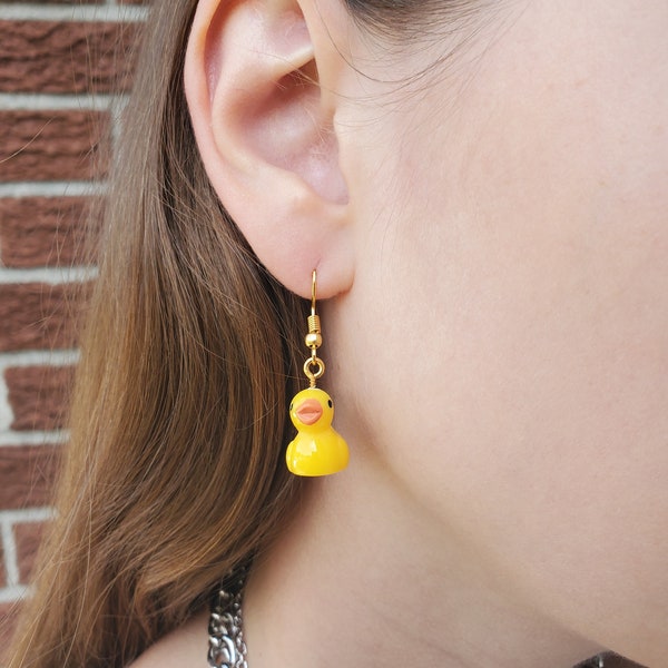 Huge Yellow Ducky Funky Earrings – Bath Toy Duck Charm Novelty Jewelry 4 thumbnail image