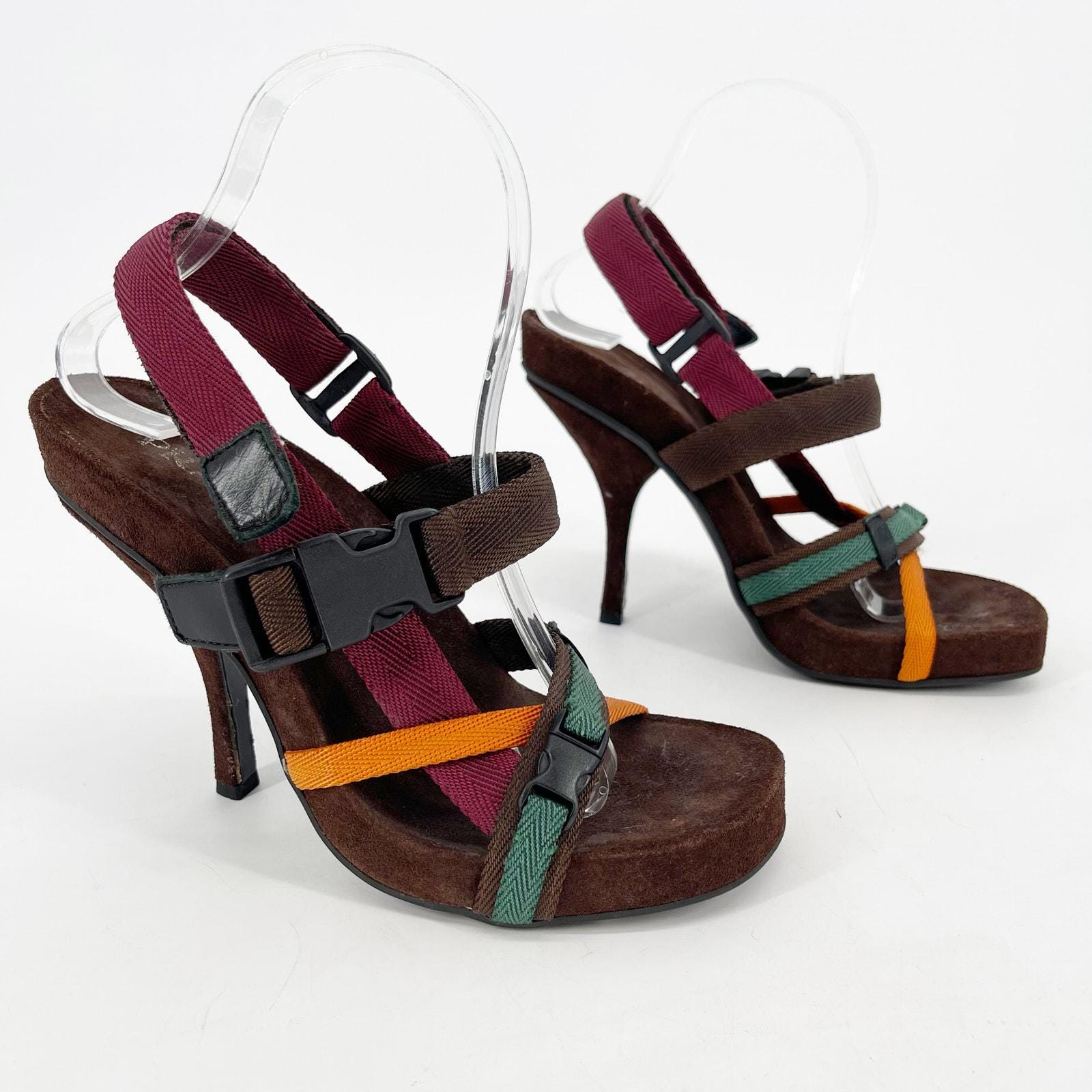 Prada Vintage Y2k 2004 Runway Nylon Sporty Strap Buckle Suede Heel