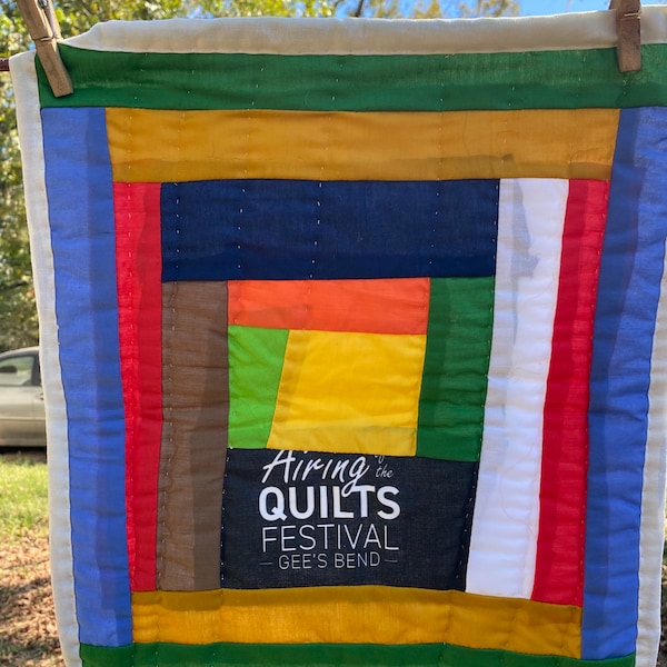 Handsewn Quilt, Cotton Quilt, Quilted Tapestry, Gee's Bend Quilt