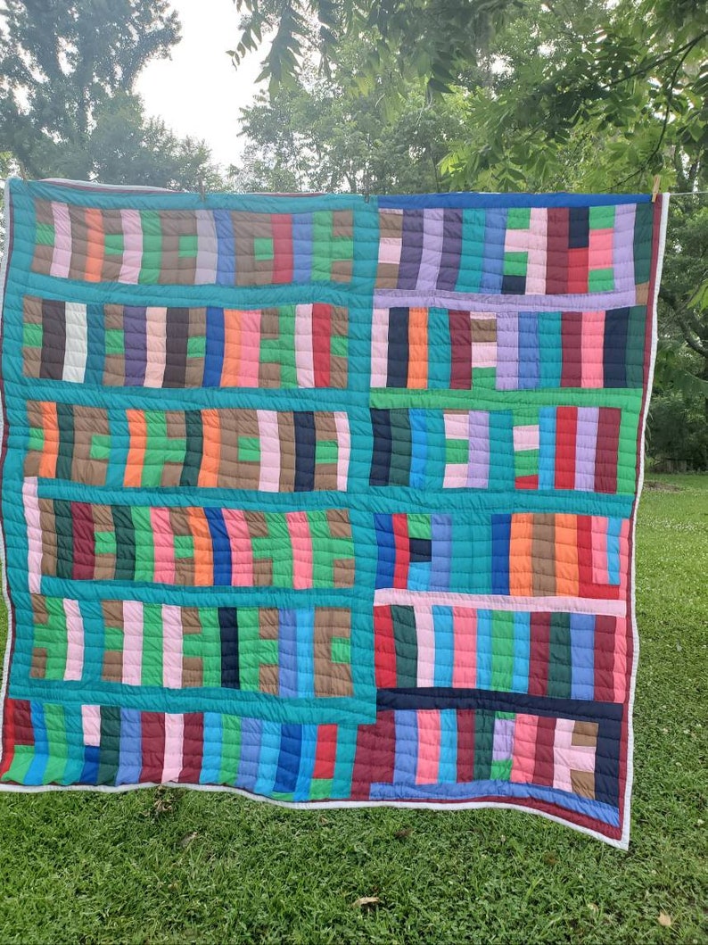 Handsewn Quilt, Cotton Quilt, Quilted Tapestry, Gee's Bend Quilt No