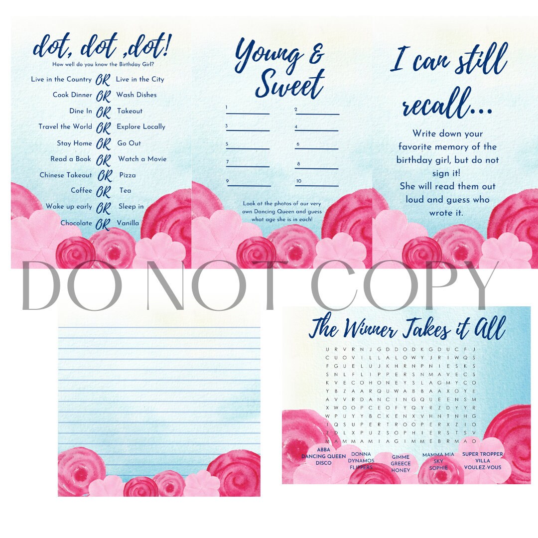 Mamma Mia Birthday Party Printable Games - Etsy