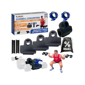 Dualbell Superset + Weight Collars: Dumbbell to Bar Adapters- Easily Convert Dumbbells to Use on 1&quot;/ 25mm Diameter Standard Barbell Home Gym