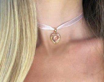 Sailor Moon inspired Pink Heart Pendant Choker 24K plated
