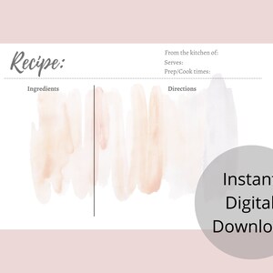 Printable 4x6 inch Recipe Card