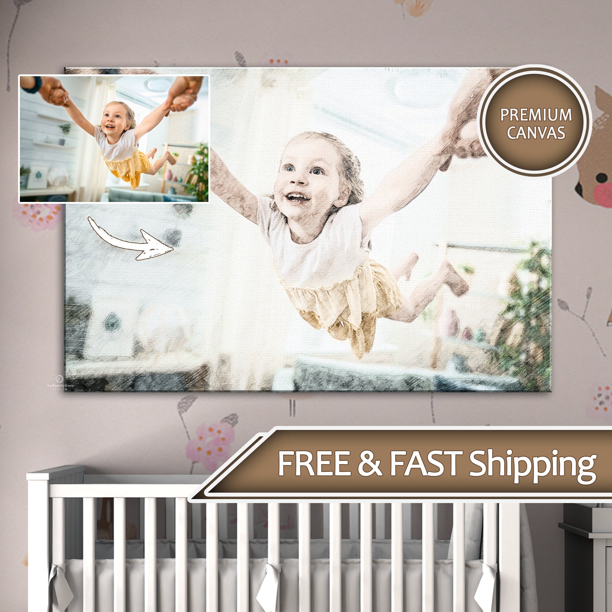 | d'impression Personnalisée Baby Portrait Canvas Photos d'enfants à Colorier Crayon Design Canvas |