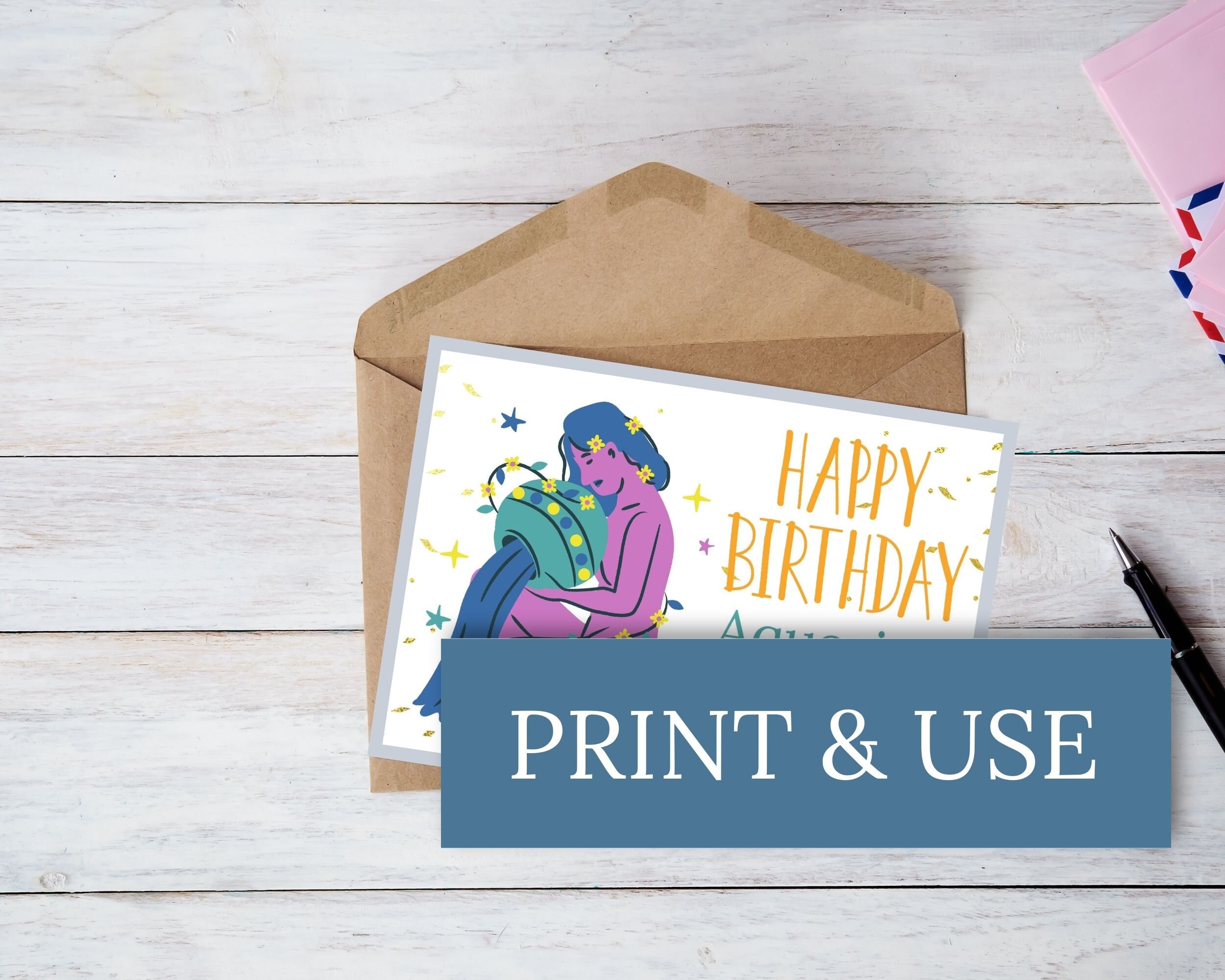 Simple Aquarius Birthday Card Printable - Etsy