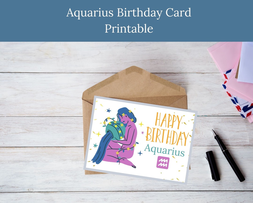Simple Aquarius Birthday Card Printable - Etsy