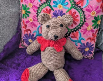 Hand knitted Brown Bear with Heart bow