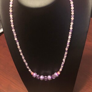 Genuine Amethyst and Rose Quartz gemstone beaded necklace
