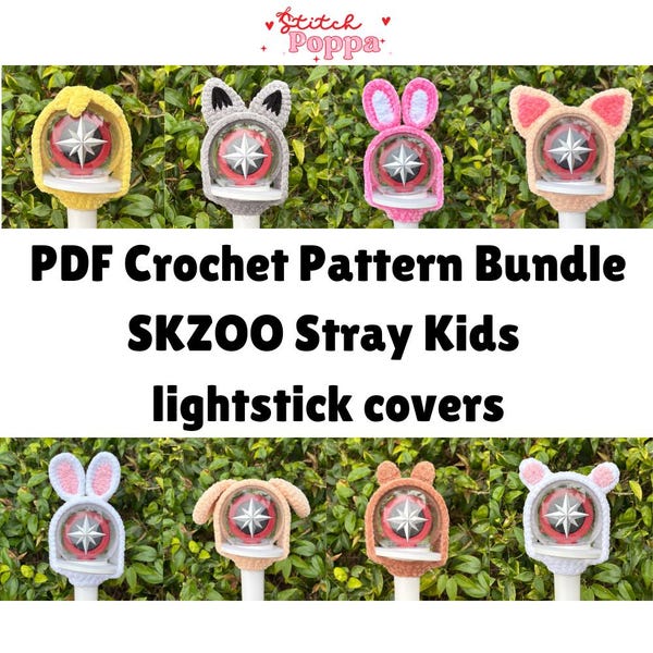 Paquete de patrones de crochet en formato PDF / 8 fundas para Nachimbong de SKZOO / fundas para lightstick de Stray Kids (solo patrones)