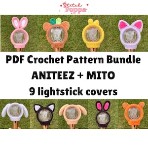 PDF Crochet Pattern Bundle | 9 Lightiny Covers - ANITEEZ and Mito | ATEEZ lightstick covers (patterns only)