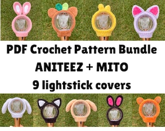 PDF Crochet Pattern Bundle | 9 Lightiny Covers - ANITEEZ and Mito | ATEEZ lightstick covers (patterns only)