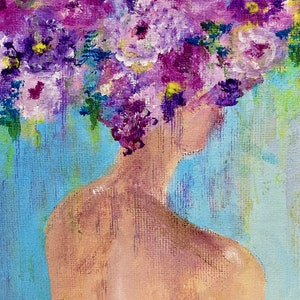 Original Artwork - Woman with Flower Hair - Purple/Blue - Print