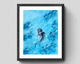 Whale Shark Watercolor Art Print, Framed Coastal Wall Decor