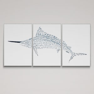 Slate Blue and White Marlin 3 Piece Wall Art Set, Triptych Wall Art Set of 3 Printable, Abstract Nautical Home Décor, Gallery Wall Art Set