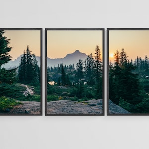 3 Piece Forest Wall Art Printable Set, Green Mountain Landscape Triptych Sunrise Wall Art Prints, Large Wall Decor Neutral, Nature Printable