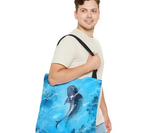 Whale Shark Art Beach Tote Bag, Ocean Reef Print