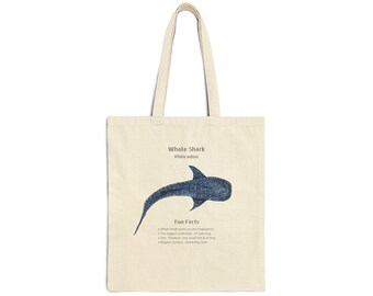 Whale Shark Art Cotton Canvas Tote Bag, Ocean Marine Biology