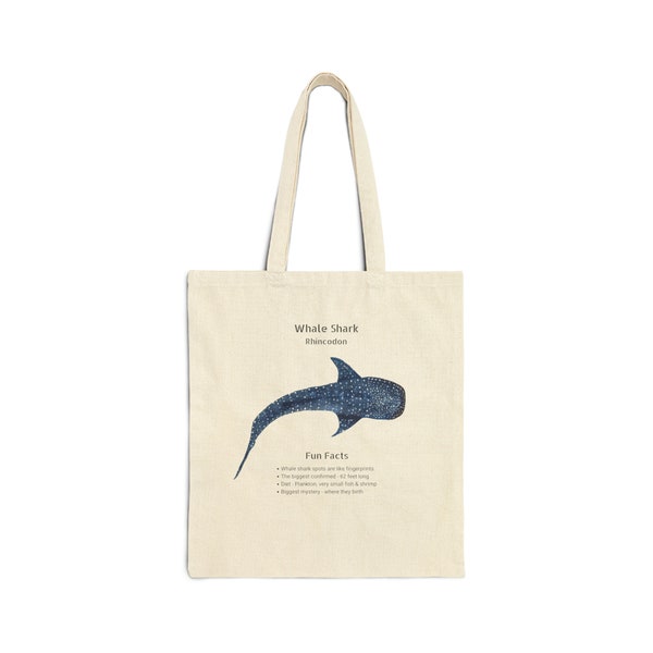 Whale Shark Art Cotton Canvas Tote Bag, Fun Facts About Whale Shark Anatomy and Marine Biology Ocean Animal Tote Bag