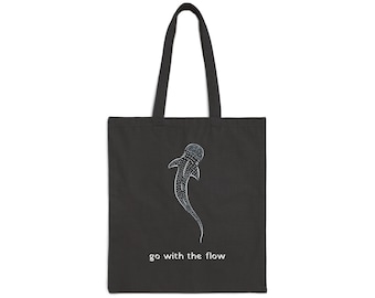 Whale Shark Art Black Cotton Tote Bag, Ocean Reusable Grocery Bag