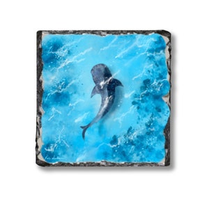 Whale Shark Art Coasters, Cool Slate Drink Coasters, Unique Fractured Edges, Handmade barware and glassware