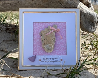 New Baby, Girl, Framed Sea Glass Art, coastal decor, beach decor, Chesapeake Bay, family, butterfly, wedding, wall art