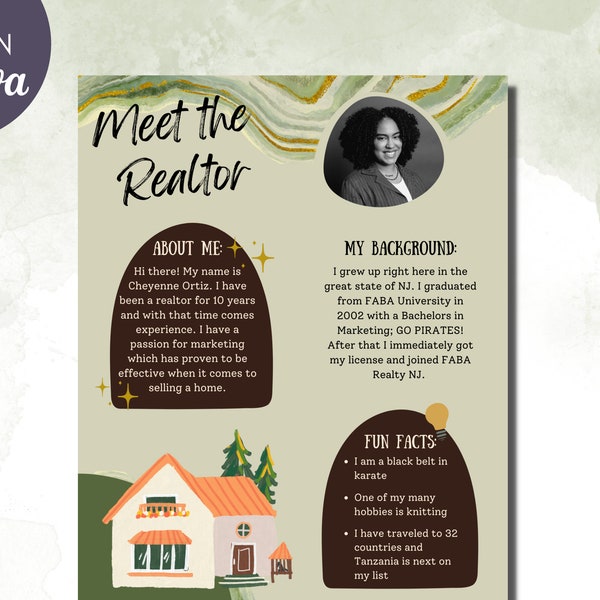 Meet the Realtor Introduction Sheet | New Client Intro| Real Estate Marke| Real Estate Templates | Canva Templates | Digital Templates