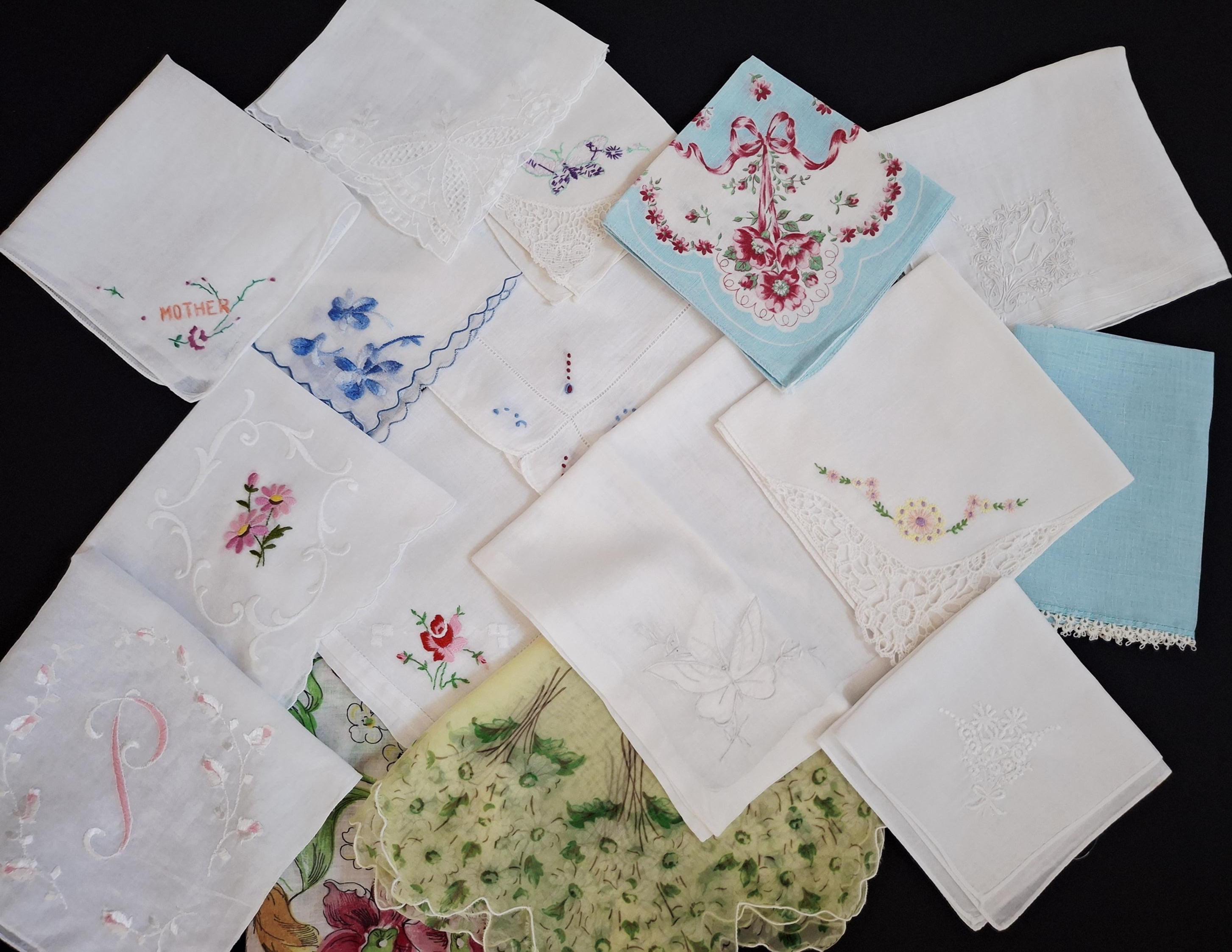 Assorted Vintage Cotton Linen/ Nylon Handkerchiefs / Choice