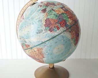 Vintage Replogle World Nation Series Raised Topographical 12” Globe: Geographic Blue