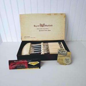 Vintage Regent Sheffield Steak Knife Set of 6/ Plastic Display Case/ English Stainless Steel