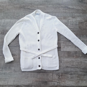 Vintage 1970s Wrangler Cream Cardigan Ribbed Sweater Light Acrylic-Women&#39;s Small