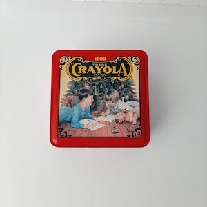 Vintage 1992 Crayola Holiday Wishes Square Holiday Tin Box