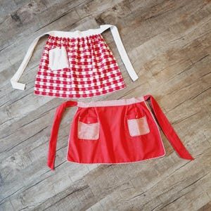 Vintage Mid-Century Red/ White Gingham Cotton Checkerboard Handmade Aprons-CHOICE