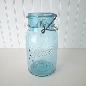 Vintage Ball Ideal #2 Aqua Blue Quart Jar/ Wire Bale/ Glass Lid/ Canning Jar