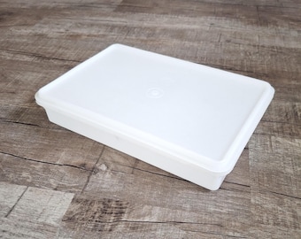 Vintage White Tupperware #290 Rectangle Snack-N-Stor Large Food Storage Container & Lid #291