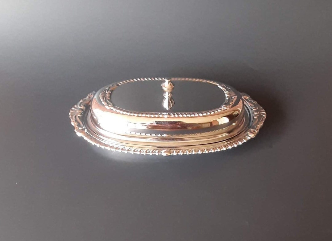 Vintage Chrome Oval Butter Dish/ Glass Insert Etsy