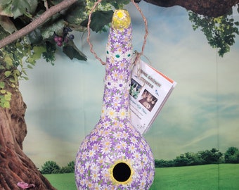 Purple and White Daisy Birdhouse Gourd