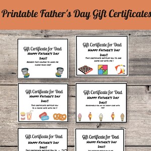 Lustige Vatertagsgeschenkgutscheine, druckbare Geschenkgutscheine, 6 verschiedene Zertifikate von Kindern bis zu Papa, Aktivitäten für Papa und Kinder