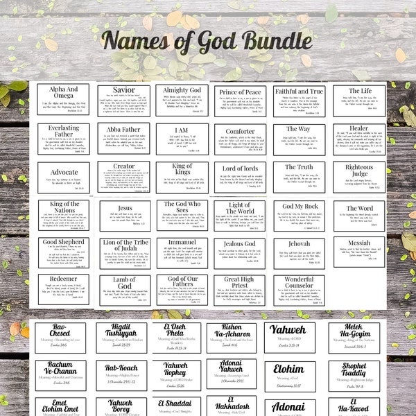Names Of God 3x5 Notecards Bundle, Printable 35 Names of God Notecards, 35 Hebrew Names of God, Learning to Know God by His Name Cards