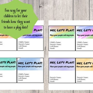 Fun, Colorful Play Date Cards for Kids, Printable Playdate Cards, Fun ...