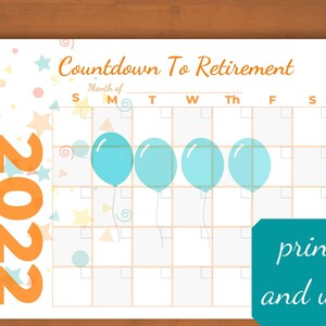 Countdown to Retirement Printable Calendar Fun Way to Count - Etsy