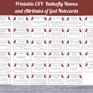 Butterfly Themed Names and Attributes Of God 3x5 Notecards, Printable Scripture God&#39;s Names Cards, Learning to Know God by His Name Cards,