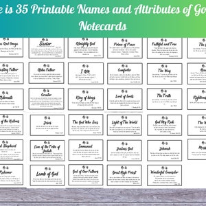 He Is 35 Names and Attributes Of God 3x5 Notecards, Printable Scripture Verse Names of God Cards, Learning to Know God by His Name Cards,