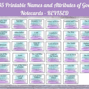 35 Names and Attributes Of God 3x5 Notecards Revised, Printable Scripture Verse Names of God Cards, Learning to Know God by His Name Cards