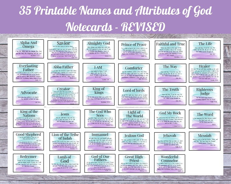 35 Names and Attributes Of God 3x5 Notecards Revised image 1