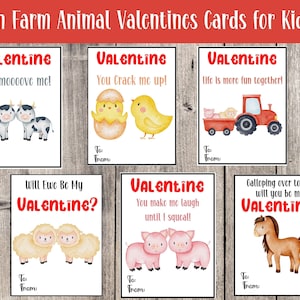 Fun Farm Themed Printable Valentines Cards are great for Toddlers, Farm Animal Gift Tags, Set of 6 Farm Animal Valentines,  Watercolor Cards