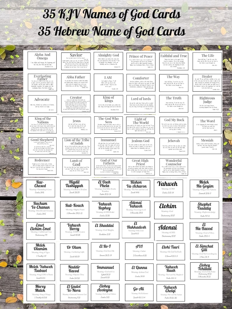 Names Of God 3x5 Notecards Bundle Printable 35 Kjv Names Of God